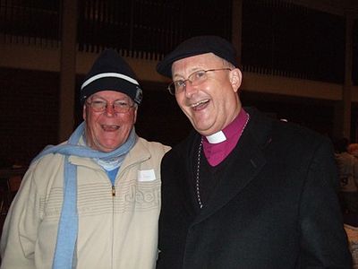 The Dean Don Narraway and Bishop Nicholas at the welcoming barbecue.