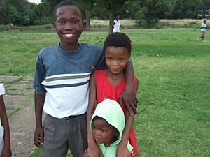 Patrick with new friends at the party